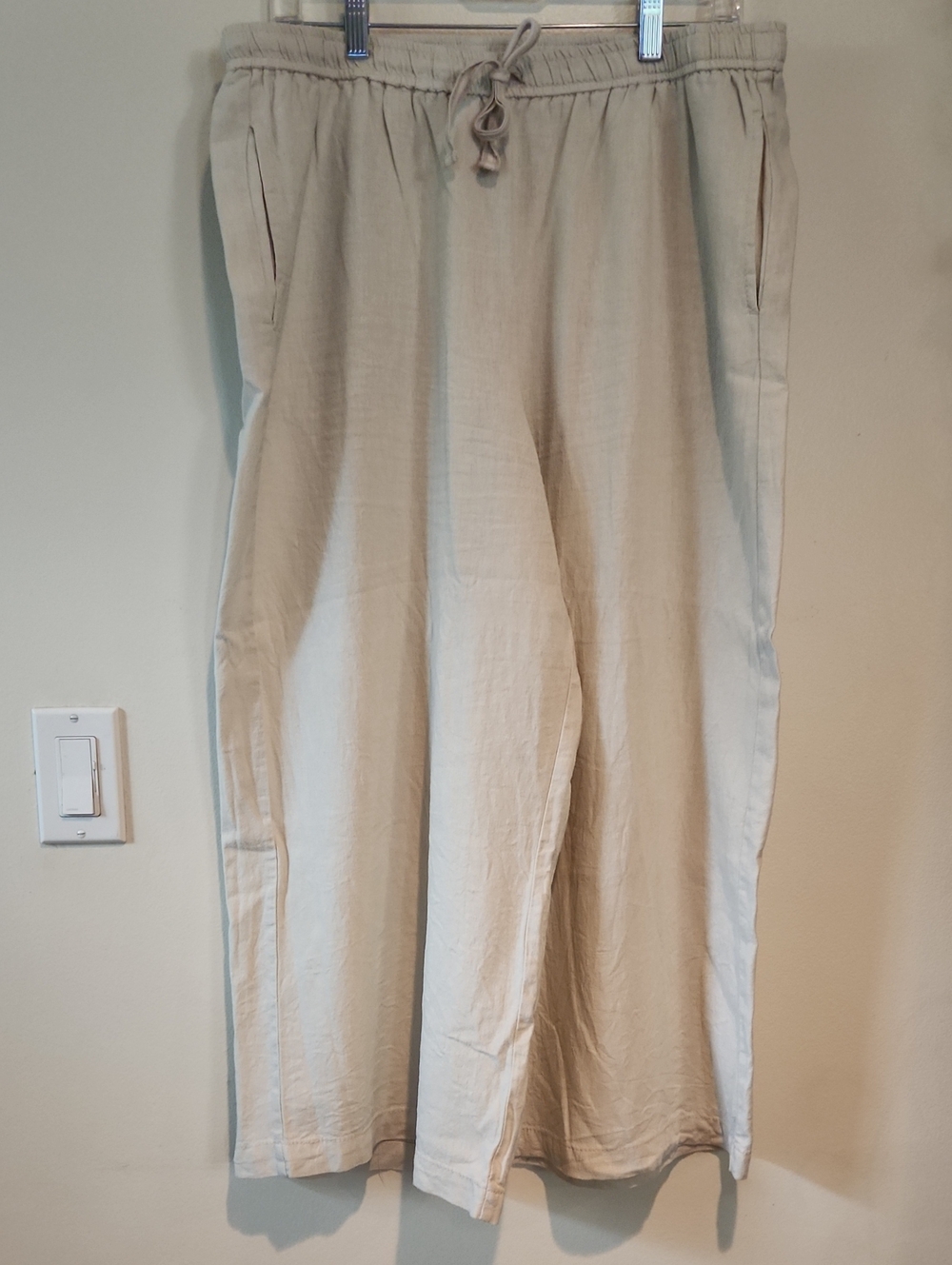 Max Studio Women's Light Beige Drawstring Relaxed Wide Leg Pants